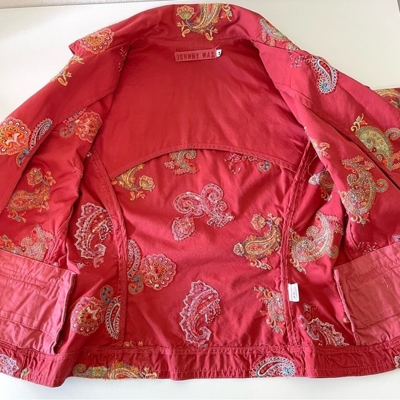 Johnny Was Paisley Floral Embroidered Twill Cotton Jacket Red Orange Medium - Picture 8 of 14